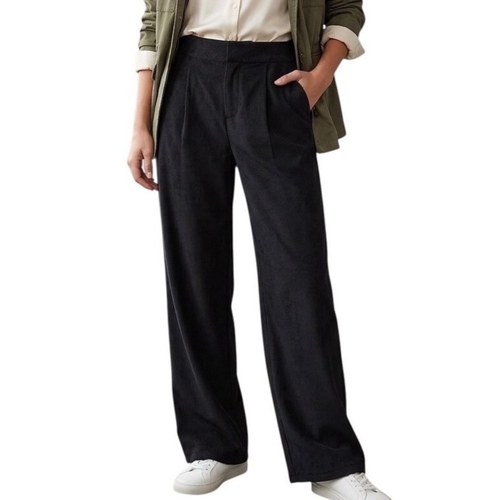 Stylus Womens Black Wide Leg Corduroy Pleated High Rise Pants XS New